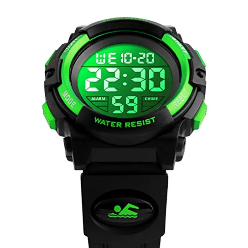 Dayllon Orologio digitale per bambini Sport all'aperto 50 m impermeabile Orologio elettronico Allarme 12/24 h Cronometro Calendario Ragazzo Ragazza Orologio analogico, Verde Nero X miniatura 3