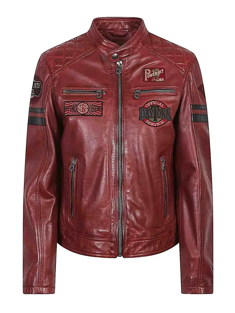 Giacca da moto in pelle walkora Rosso Scuro