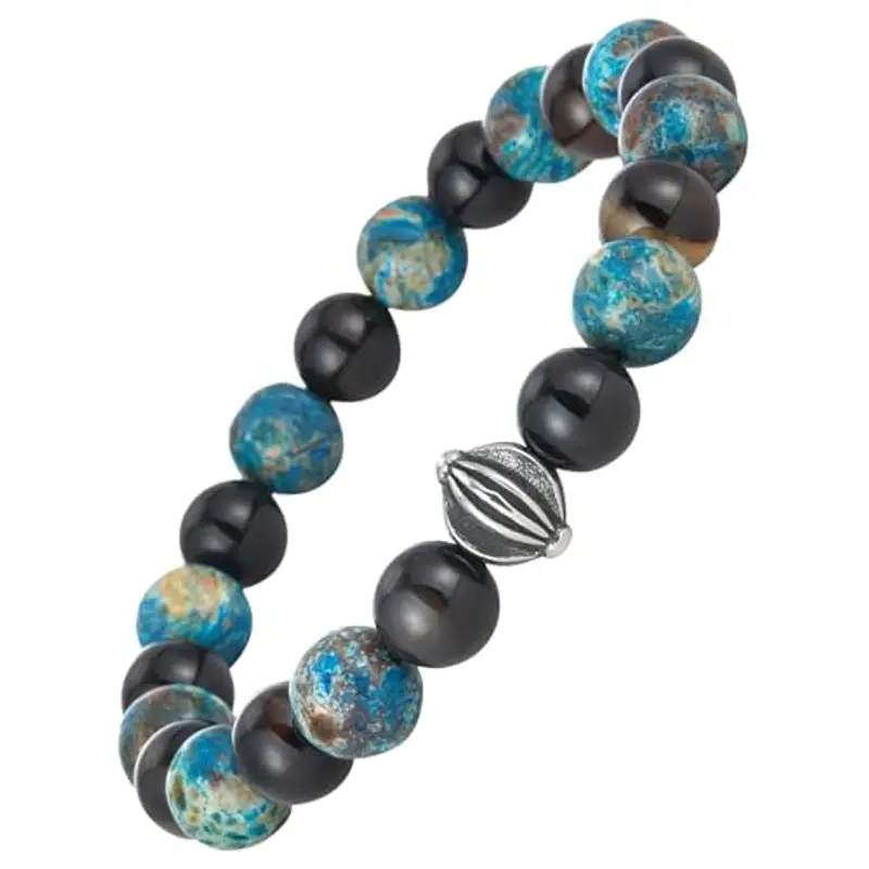 Dazylleco Bracciale Uomo Perline 8MM Bracciale Elastico con Perline Turchese Nero Gioielli Fatti a Mano Regali Compleanno per Uomo(24016)