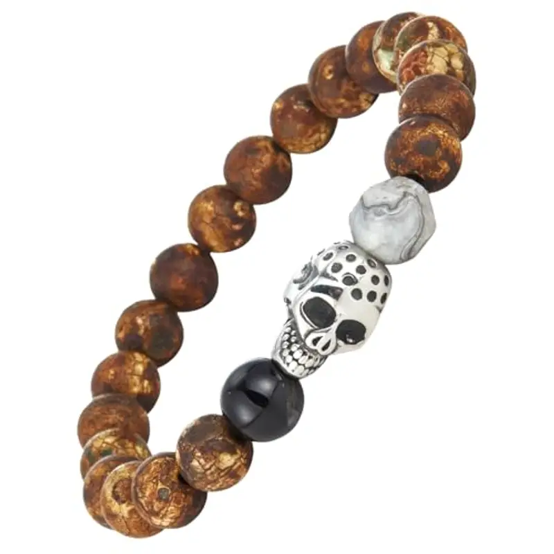 Dazylleco Bracciale Uomo Perline 8MM Bracciale Elastico con Perline Turchese Nero Gioielli Fatti a Mano Regali Compleanno per Uomo(24017)