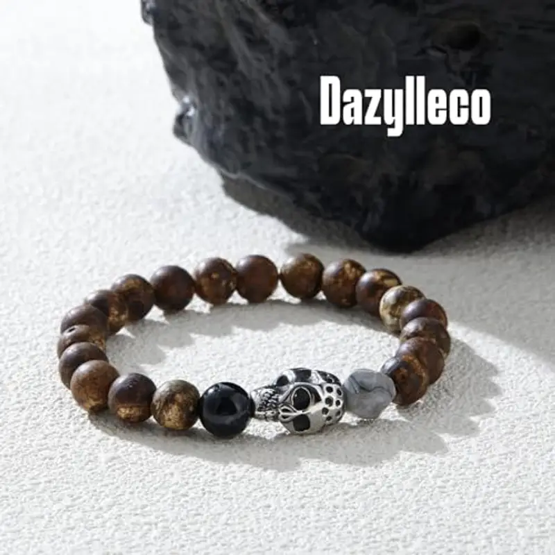 Dazylleco Bracciale Uomo Perline 8MM Bracciale Elastico con Perline Turchese Nero Gioielli Fatti a Mano Regali Compleanno per Uomo(24017) miniatura 2