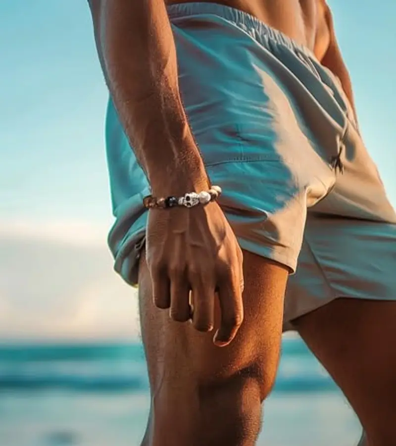 Dazylleco Bracciale Uomo Perline 8MM Bracciale Elastico con Perline Turchese Nero Gioielli Fatti a Mano Regali Compleanno per Uomo(24017) miniatura 3