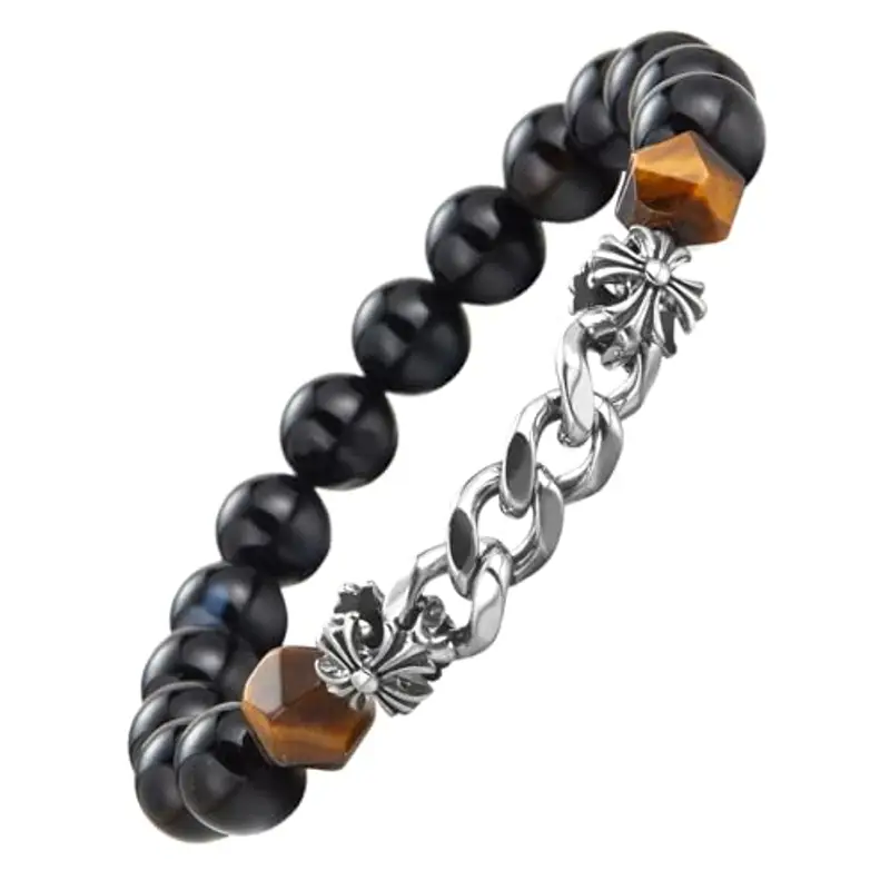 Dazylleco Bracciale Uomo Perline 8MM Bracciale Elastico con Perline Turchese Nero Gioielli Fatti a Mano Regali Compleanno per Uomo(24018)