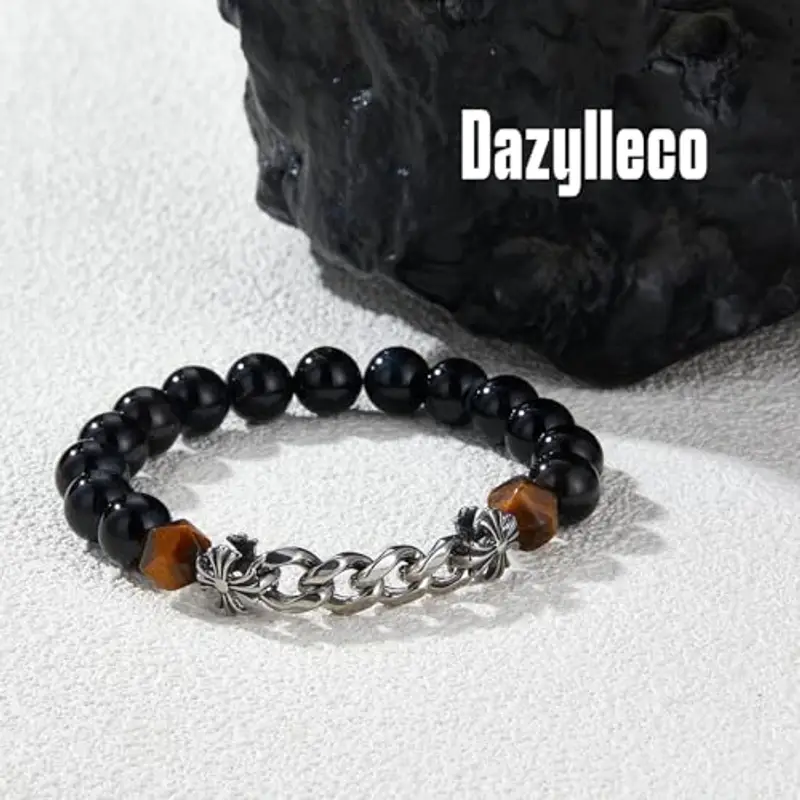 Dazylleco Bracciale Uomo Perline 8MM Bracciale Elastico con Perline Turchese Nero Gioielli Fatti a Mano Regali Compleanno per Uomo(24018) miniatura 2