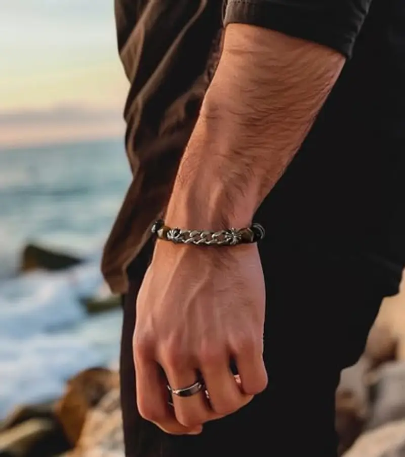 Dazylleco Bracciale Uomo Perline 8MM Bracciale Elastico con Perline Turchese Nero Gioielli Fatti a Mano Regali Compleanno per Uomo(24018) miniatura 3