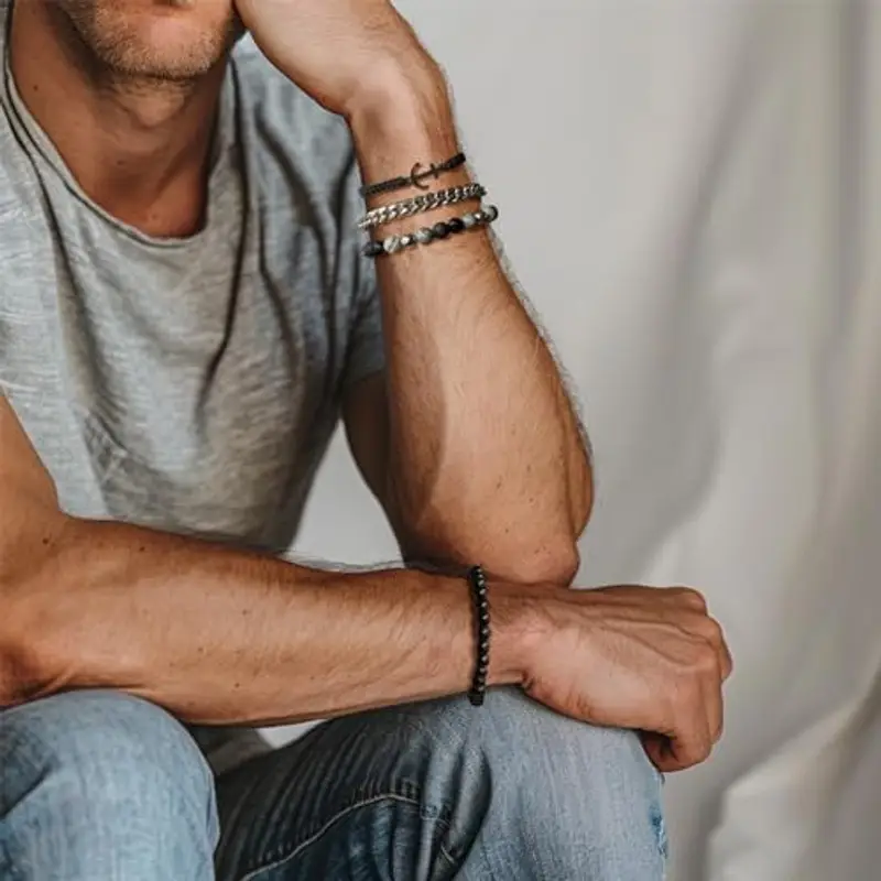 Dazylleco Set di 3 Bracciale da Uomo Bracciale Pietre Naturali Bracciale a Catena Cubano Bracciale in Corda Regolabile Regali di Gioielli Fatti a Mano per Uomo(24012) miniatura 3