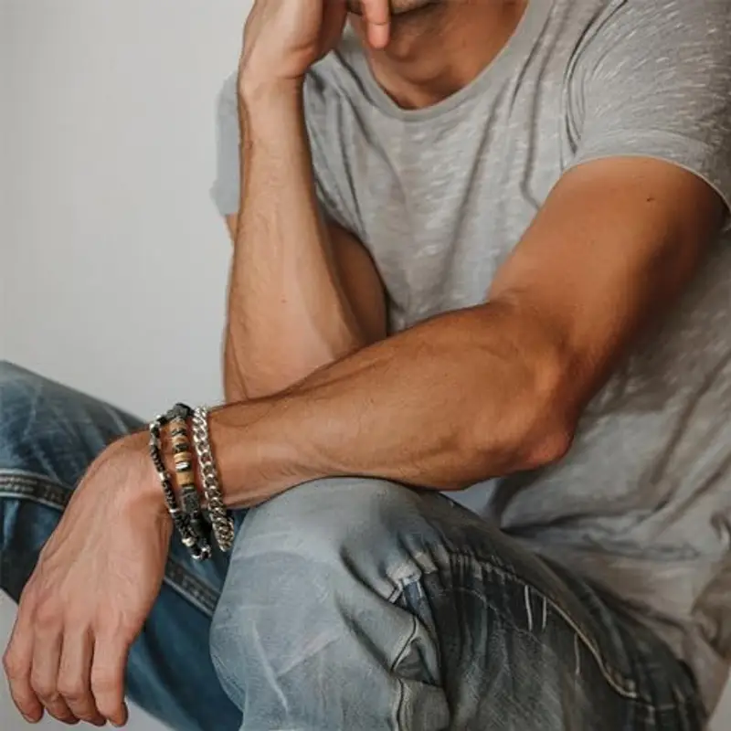 Dazylleco Set di 3 Bracciale da Uomo Bracciale Pietre Naturali Bracciale a Catena Cubano Bracciale in Corda Regolabile Regali di Gioielli Fatti a Mano per Uomo(24014) miniatura 3