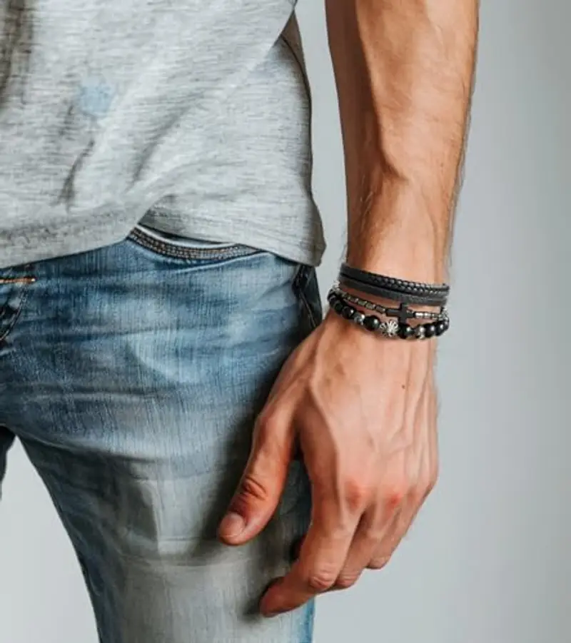 Dazylleco Set di 3 Bracciale da Uomo Bracciale Pietre Naturali Bracciale a Catena Cubano Bracciale in Corda Regolabile Regali di Gioielli Fatti a Mano per Uomo(24029-2) miniatura 3