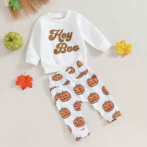 Dazzerake Vestiti Halloween Neonati Halloween Outfits Felpa Manica Lunga + Pantaloni Zucca Set Abiti Bambino miniatura 2