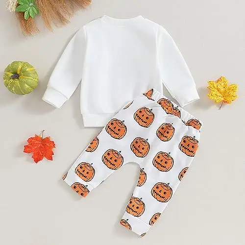 Dazzerake Vestiti Halloween Neonati Halloween Outfits Felpa Manica Lunga + Pantaloni Zucca Set Abiti Bambino miniatura 3