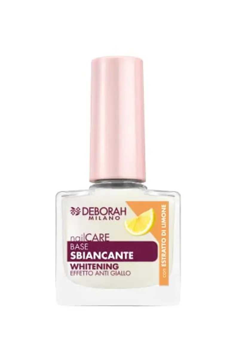 Deborah Milano - Smalto Trattamento Base Sbiancante Antigiallo, con Estratto di Limone, Azione Protettiva e Idratante, Illumina la Superficie Ungueale e Corregge le Discromie, 8.5 ml