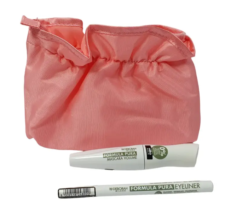 Set Deborah Formula Pura Volumizzante Mascara Nero 12 ml + Formula Pura Gel Eyeliner Nero 15 g + Trousse in Tessuto Rosa