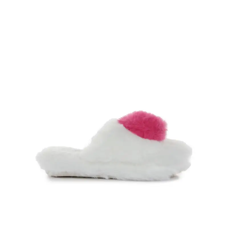 Ciabatte casa bianche da bimba in peluche con pon pon