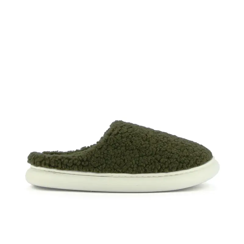 Ciabatte da casa verdi in peluche con suola a contrasto