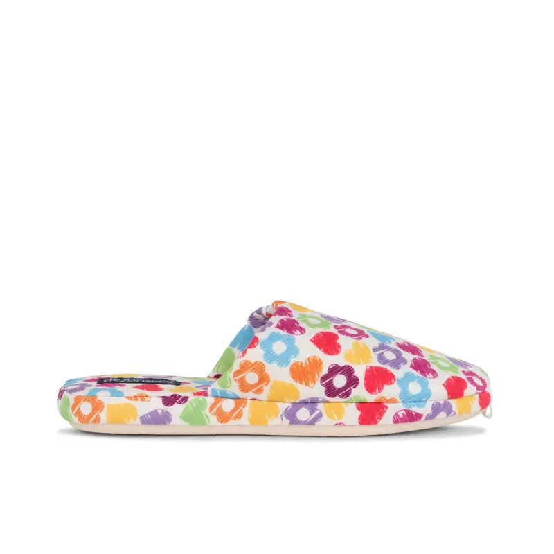 Ciabatte donna multicolor da casa con stampa fiori e cuori