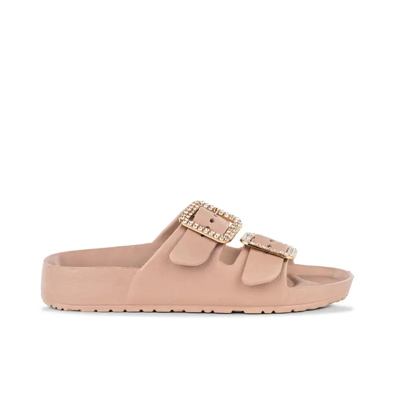 Ciabatte donna rosa da mare in gomma con doppia fibbia dettaglio strass