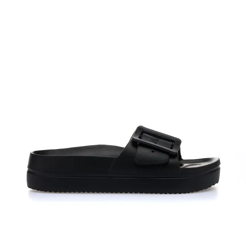 Ciabatte nere in gomma da mare con fibbia e platform