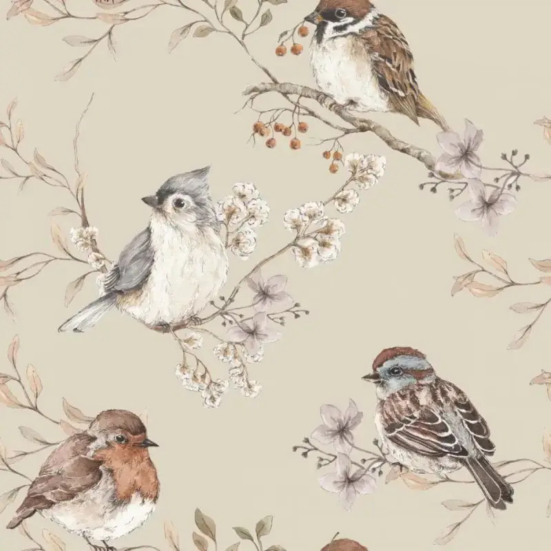 Carta da parati per bambini Dekornik Birds Beige