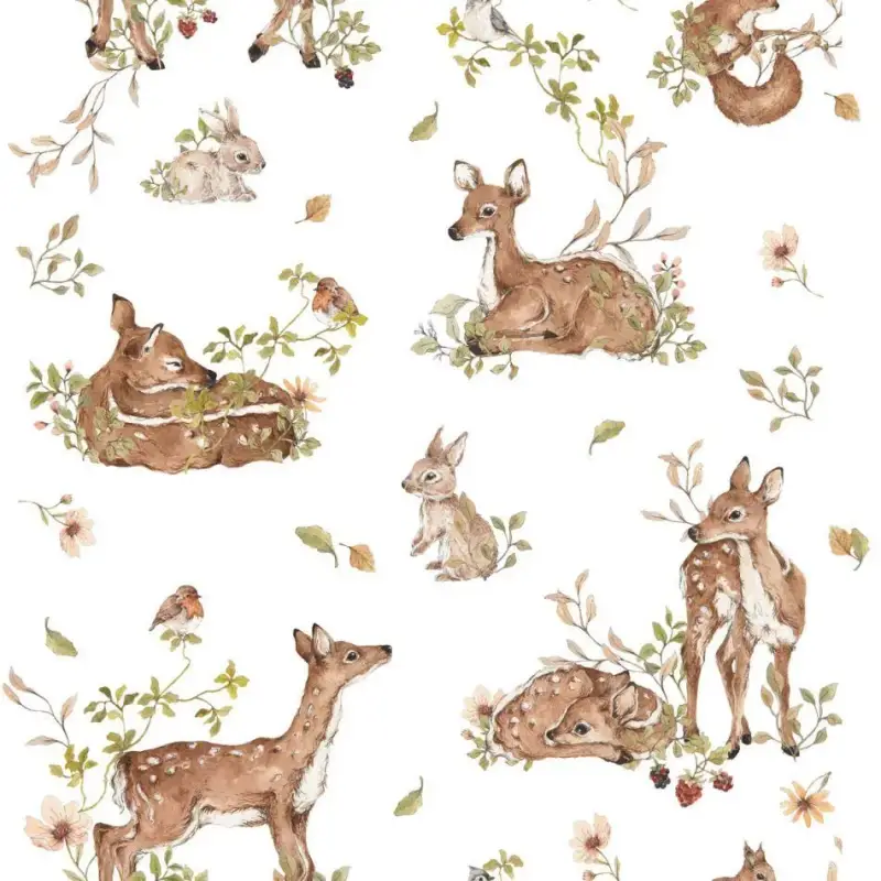 Carta da parati per bambini Dekornik Deer Meadow White