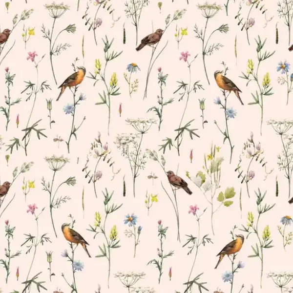 Carta da parati per bambini Dekornik Meadow With Birds Pastel