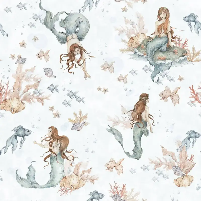 Carta da parati per bambini Dekornik Mermaids In Waves Light