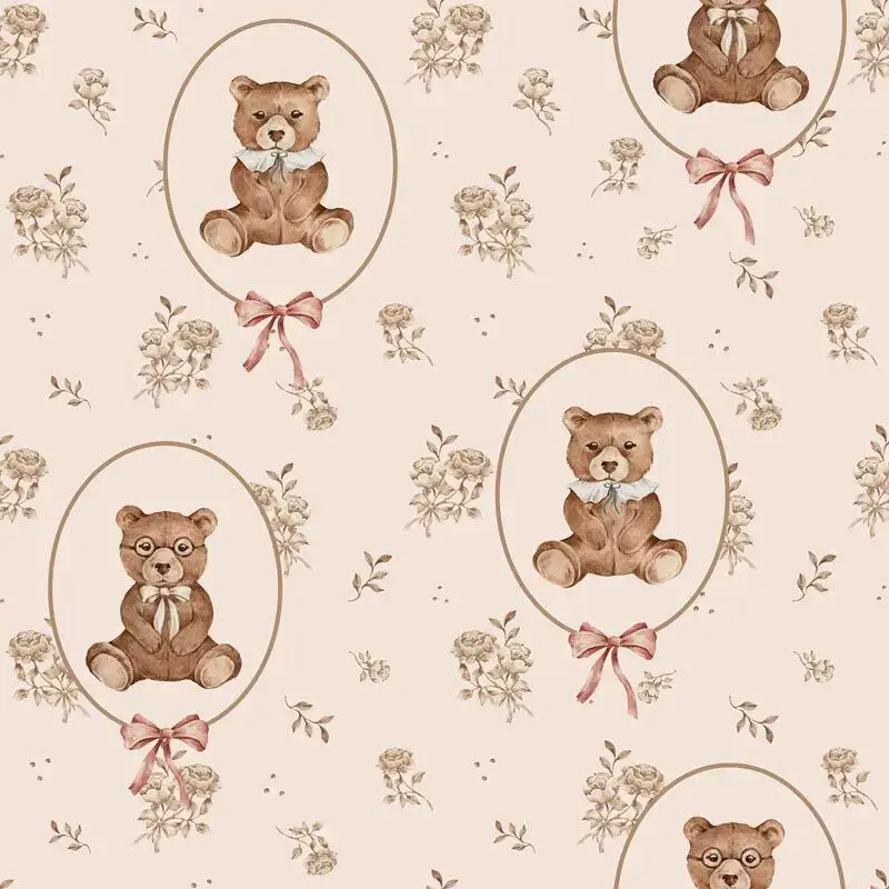 Carta da parati per bambini Dekornik Teddy Bears And Flowers