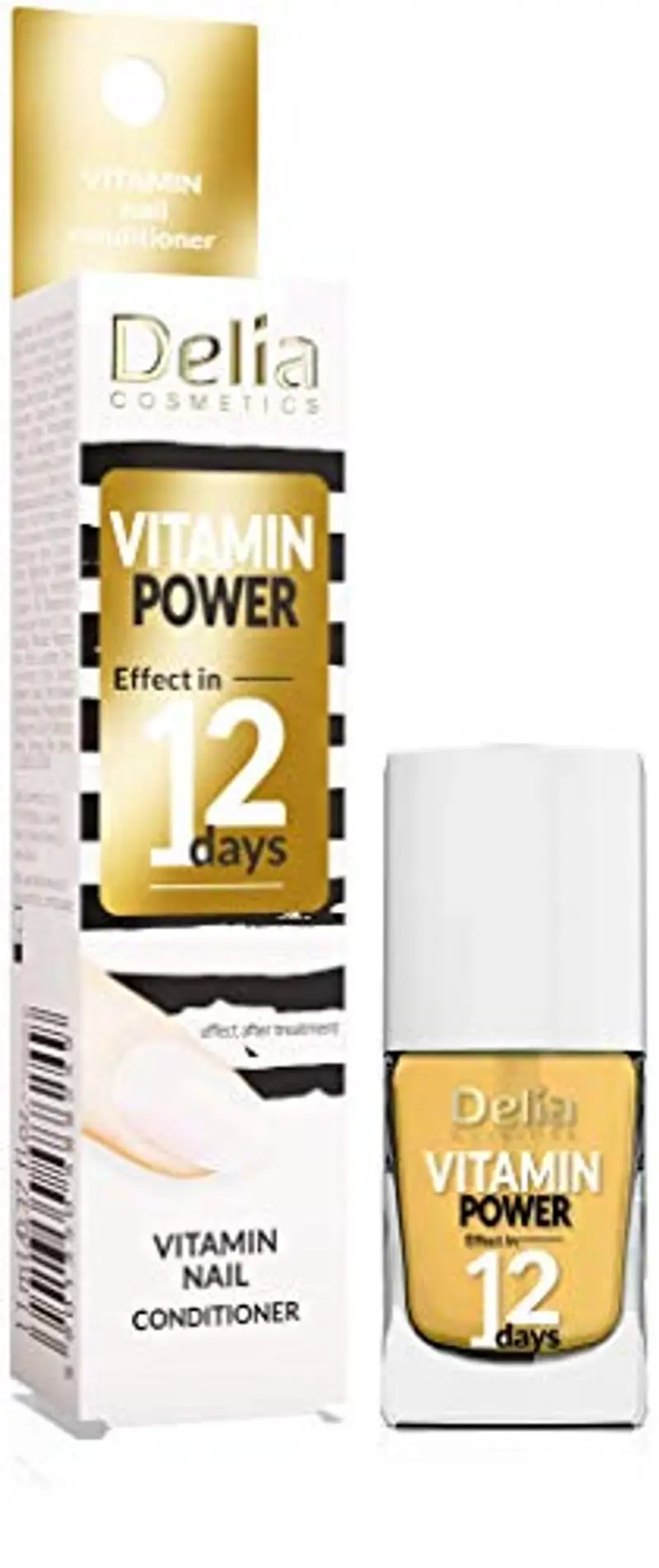Delia Cosmetics – Balsamo vitaminico per unghie – Riparazione per unghie deboli e fragili – Unghie ricostruite e brillanti – Vitamine C, E – Risultati in 12 giorni, Formula a rapida asciugatura – 11ml