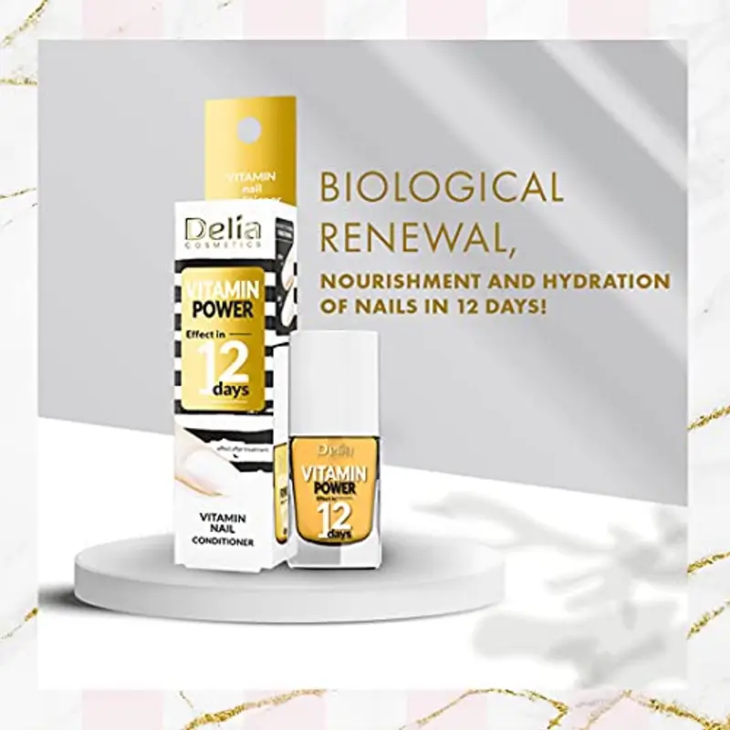 Delia Cosmetics – Balsamo vitaminico per unghie – Riparazione per unghie deboli e fragili – Unghie ricostruite e brillanti – Vitamine C, E – Risultati in 12 giorni, Formula a rapida asciugatura – 11ml miniatura 3