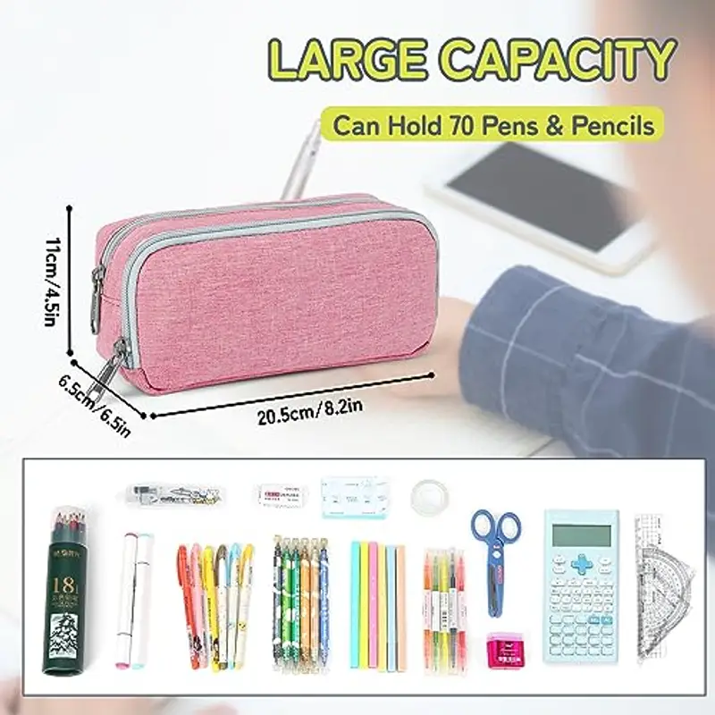 Della Gao Pencil Case Grande Capacità Matite Borsa Porta Penna Scuola Makeup Bag per le donne, Rosa miniatura 2