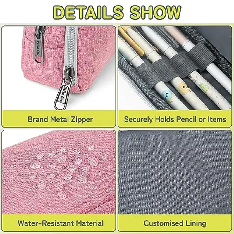 Della Gao Pencil Case Grande Capacità Matite Borsa Porta Penna Scuola Makeup Bag per le donne, Rosa miniatura 3