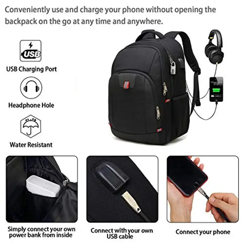 Della Gao Zaino Antifurto Zaino Porta PC Uomo Lavoro Impermeabile USB Zaini Laptop 17.3 Pollici Computer Portatile Borsa Multifunzionale Casual Viaggio Bussiness Nero miniatura 3