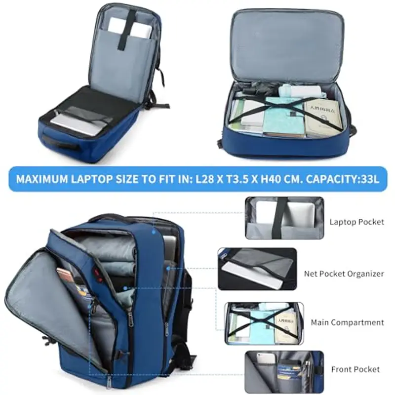 Della Gao Zaino per laptop da uomo, 17 pollici con zaino da lavoro USB a fessura, zaino per laptop resistente all'acqua, computer, notebook, regalo da viaggio Uomo e donna - Blu miniatura 3