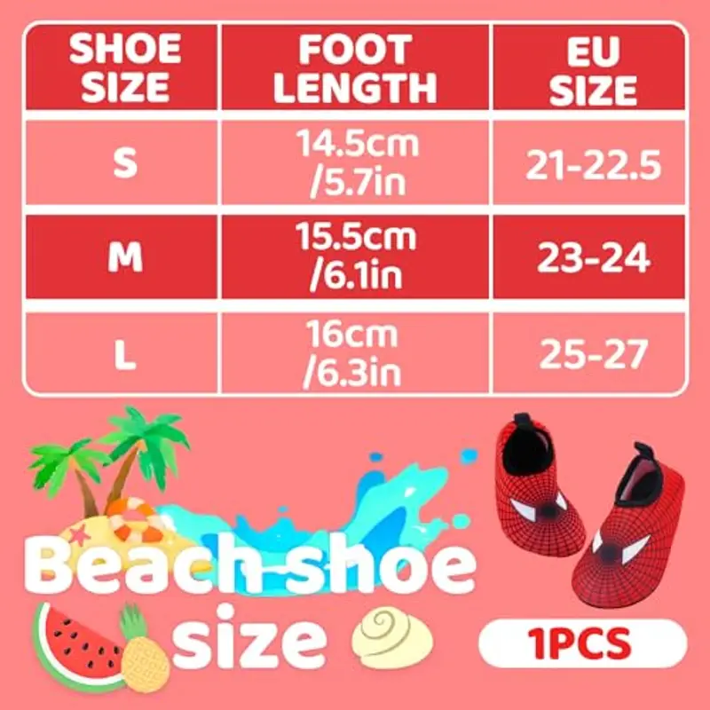dellyy Scarpe da Acqua per Bambini, Scarpe da Spiaggia e Piscina (Rosso Ragno, Bambino Piccolo (2-5 anni), Uomo, 26, Numero, Sistema Taglie Calzature EU, Media) miniatura 2