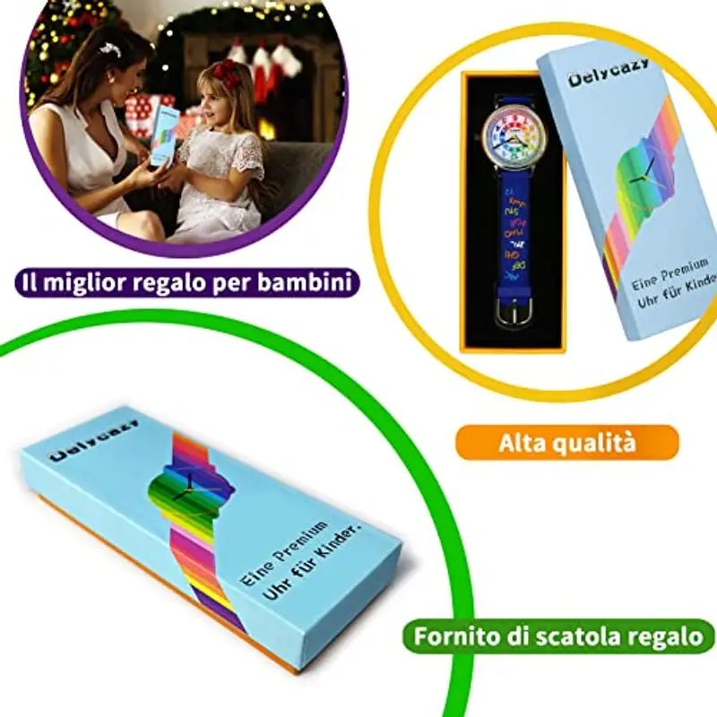 Delycazy Orologio Bambina Bambino, 12 e 24 Orario Movimento al Quarzo Orologio per Bambini, Regalo per Ragazze Ragazzi 4 5 6 7 8 9 10 Anni miniatura 2