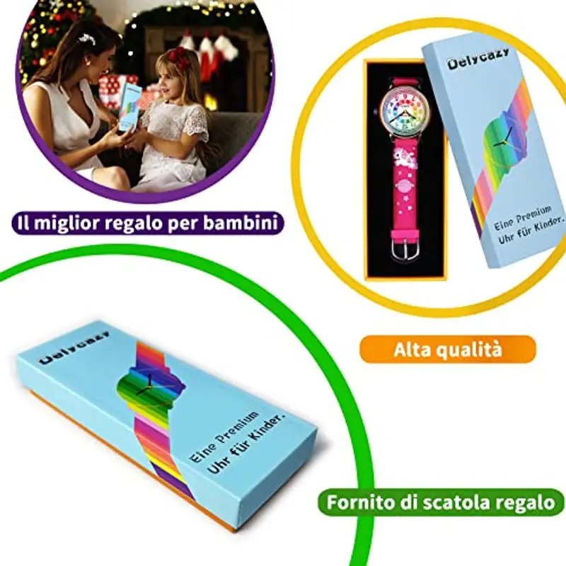 Delycazy Orologio Bambina Bambino, 12 e 24 Orario Movimento al Quarzo Orologio per Bambini, Regalo per Ragazze Ragazzi 4 5 6 7 8 9 10 Anni miniatura 2