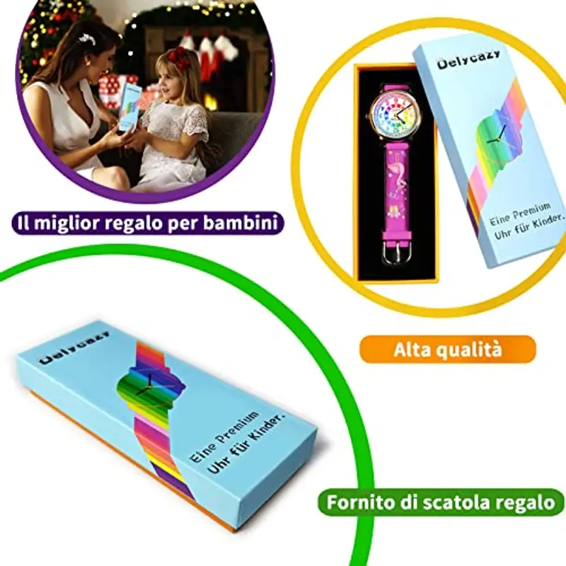 Delycazy Orologio Bambina Bambino, 12 e 24 Orario Movimento al Quarzo Orologio per Bambini, Regalo per Ragazze Ragazzi 4 5 6 7 8 9 10 Anni miniatura 2