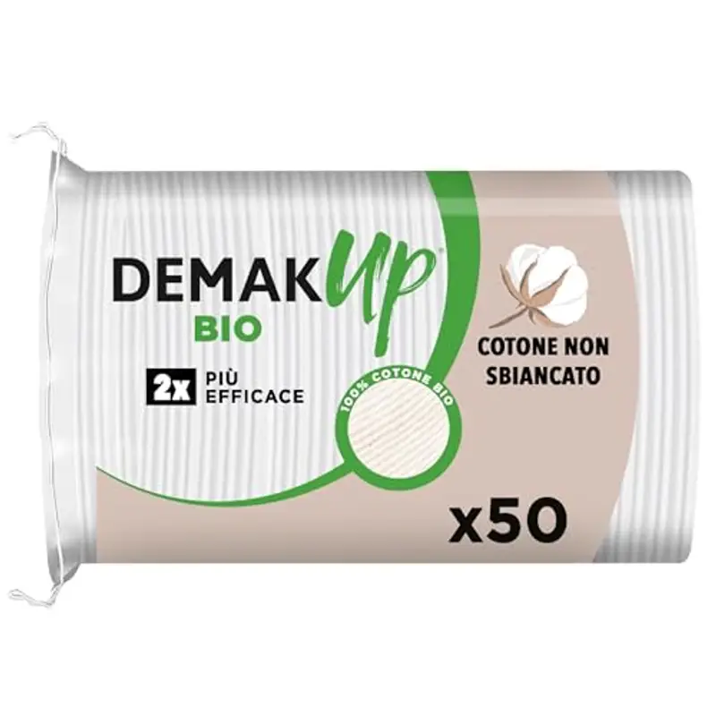 Demak'Up Cotton Bio dischetti struccanti, Confezione da 50 dischetti ovali, cotone non sbiancato