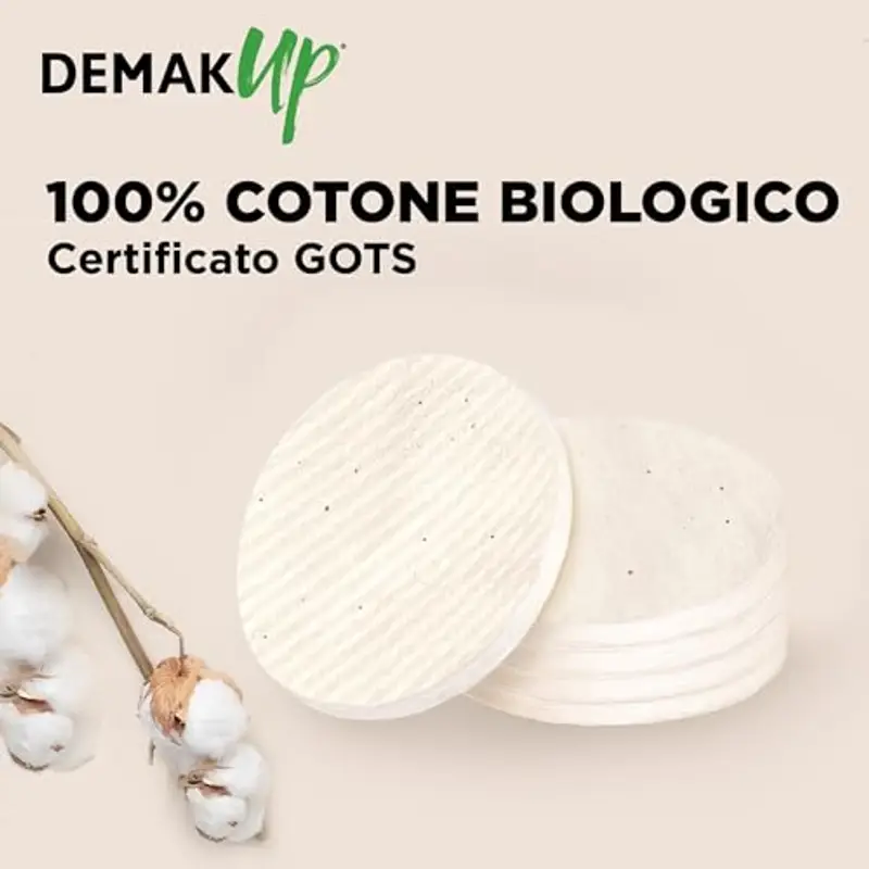 Demak'Up Cotton Bio dischetti struccanti, Confezione da 50 dischetti ovali, cotone non sbiancato miniatura 3