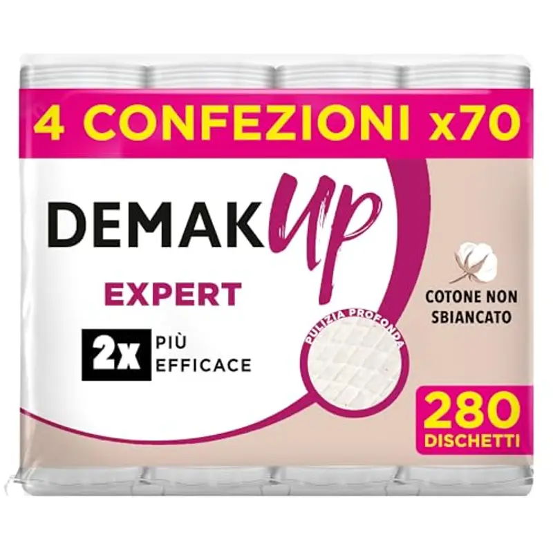 Demak'up Expert dischetti struccanti in cotone, Maxi Formato 4 confezioni da 70 dischetti, 280 dischetti totali