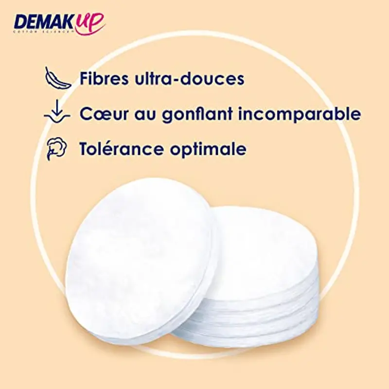 Demak'Up Sensitive - Dischetti per truccare, viso, occhi, 100% fibre di cotone naturali, 64 pezzi miniatura 2