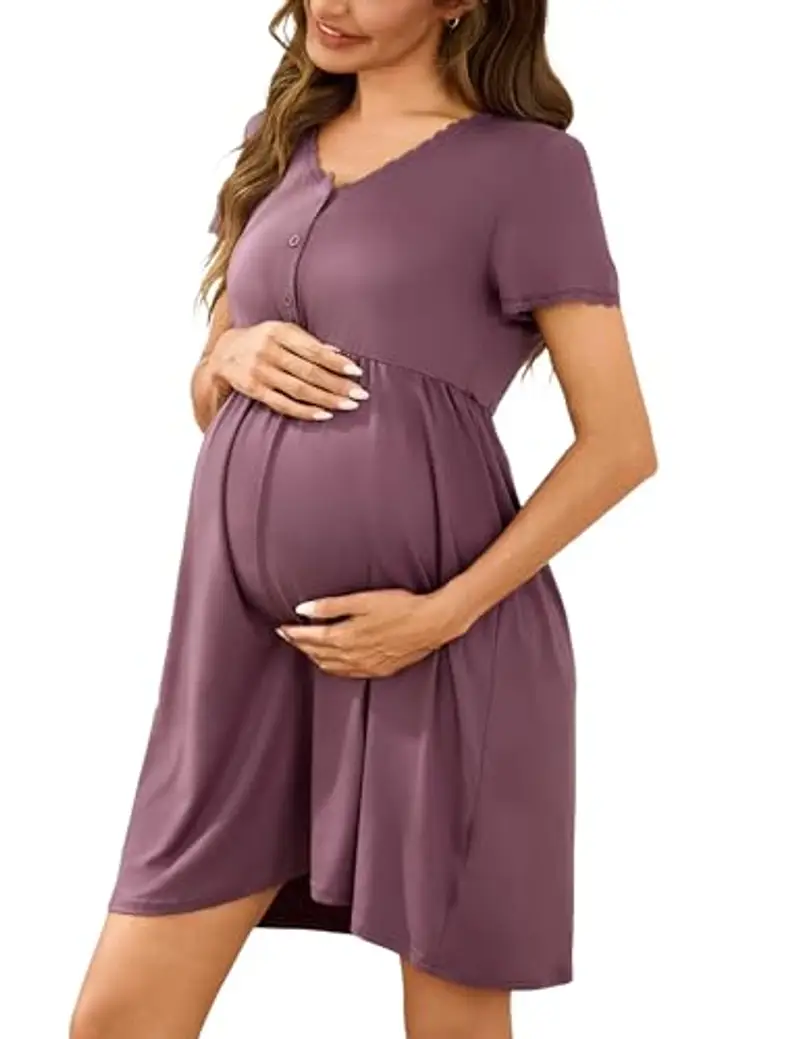 DEMEGIMI Camicia da Notte Cotone Donna Gravidanza Pigiama