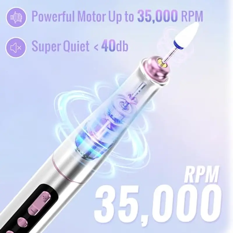 Denabuty Fresa per Unghie Professionale 35000 Giri, Lima per Unghie Elettrica Senze Fili con Display LCD, 13 In 1 Kit Manicure Pedicure Ricaricabile Velocità Regolabile DN-2402 miniatura 3
