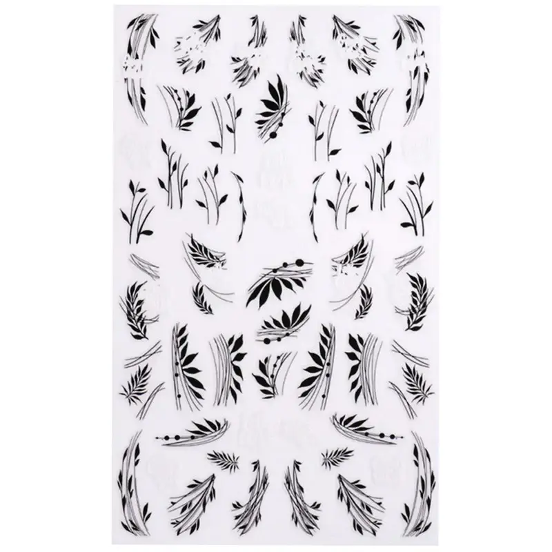 Adesivi per unghie DeniCarte a forma di foglie in bianco e nero