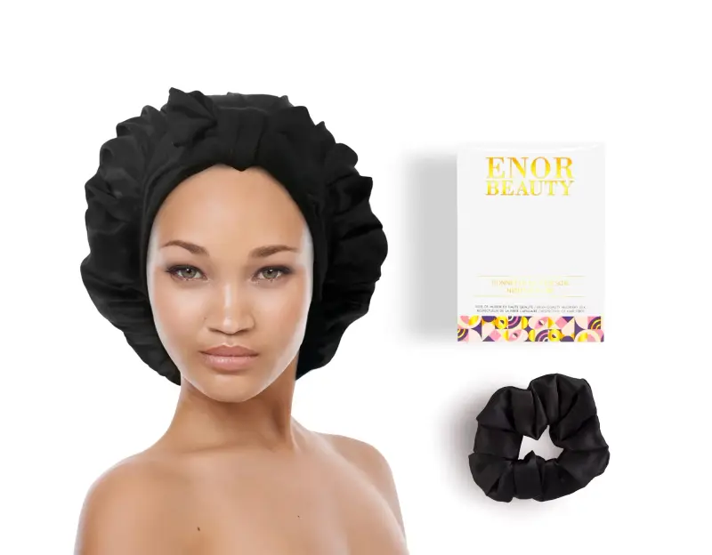 Cappello Deni Carte - cuffia da notte in raso, beige nero