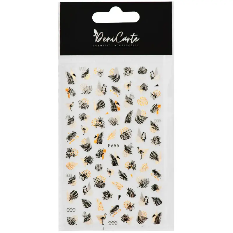 DeniCarte Adesivi per unghie oro e neri - Foglie decorative autoadesive