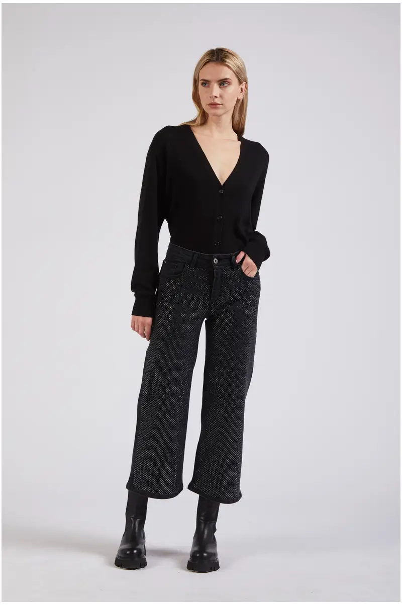 denim culotte con stras nero/nero
