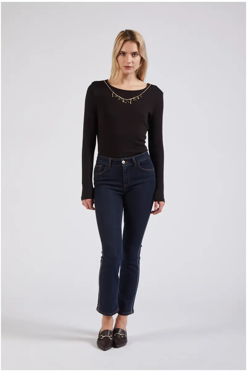 denim slim con stras ai fianchi indaco 30