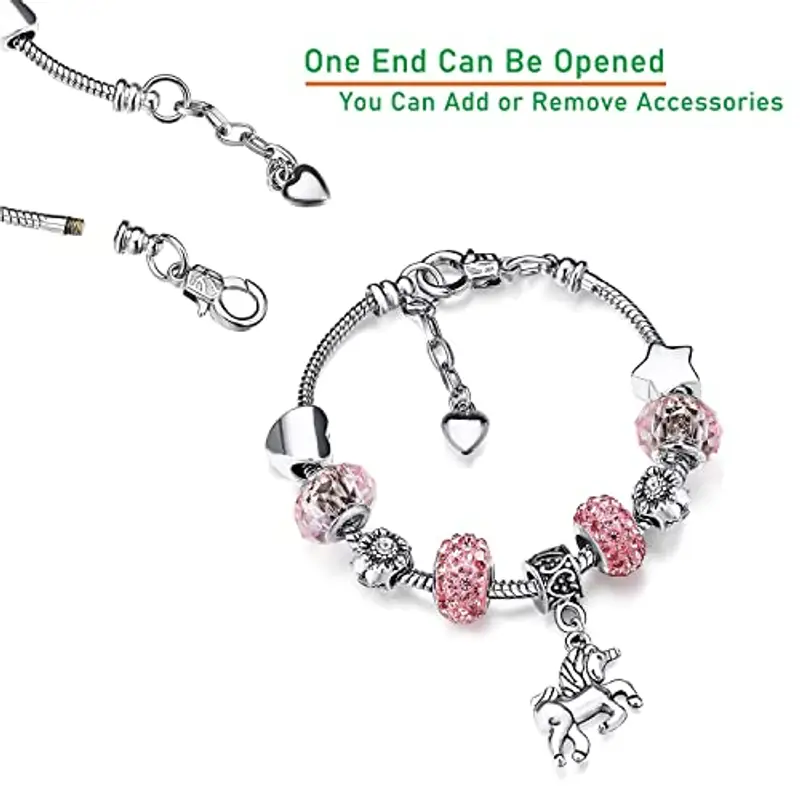 Deolven Braccialetti per Bambini con Unicorno, Braccialetto in Cristallo Scintillante Rosa per Ragazze Bracciale per Compleanno Bambina da 6-12 anni, 16cm miniatura 2