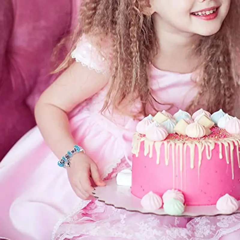 Deolven Braccialetti per Bambini con Unicorno, Braccialetto in Cristallo Scintillante Rosa per Ragazze Bracciale per Compleanno Bambina da 6-12 anni Blu 16cm miniatura 3