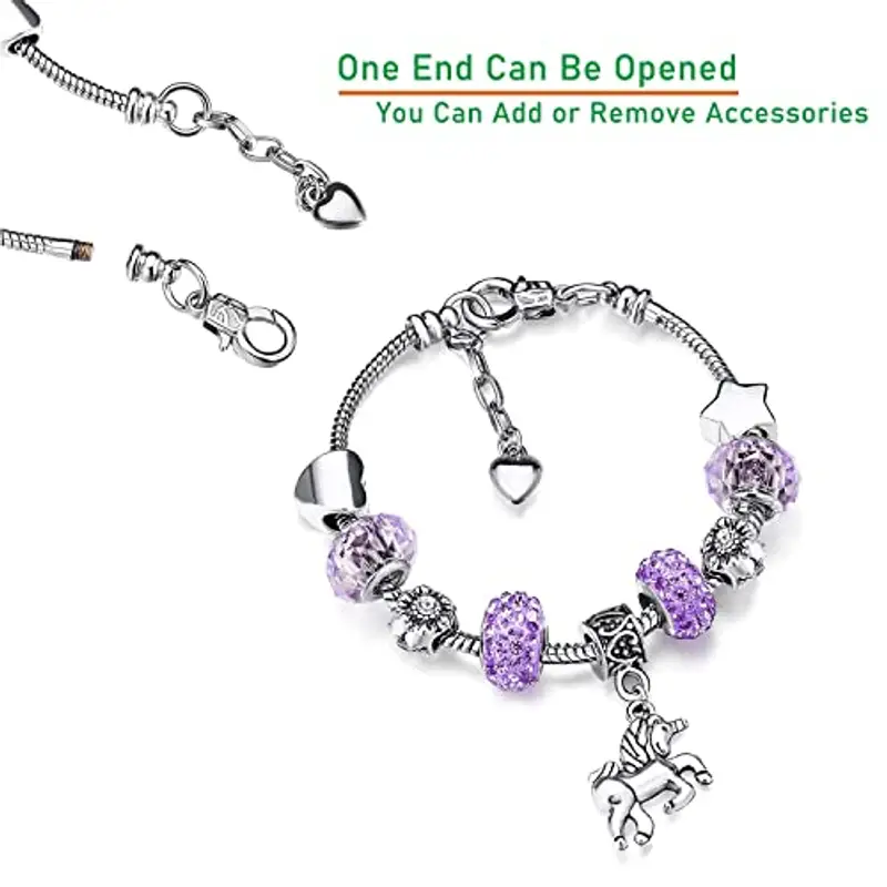 Deolven Braccialetti per Bambini con Unicorno, Braccialetto in Cristallo Scintillante Rosa per Ragazze Bracciale per Compleanno Bambina da 6-12 anni Viola 16cm miniatura 2